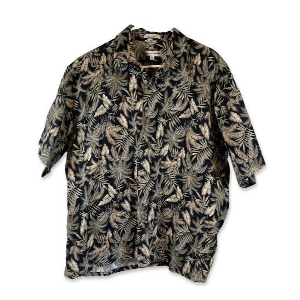 Pierre Cardin Mens Hawaiian Camp Shirt SZ XL Short Sleeve Palm Trees 100% Cotton